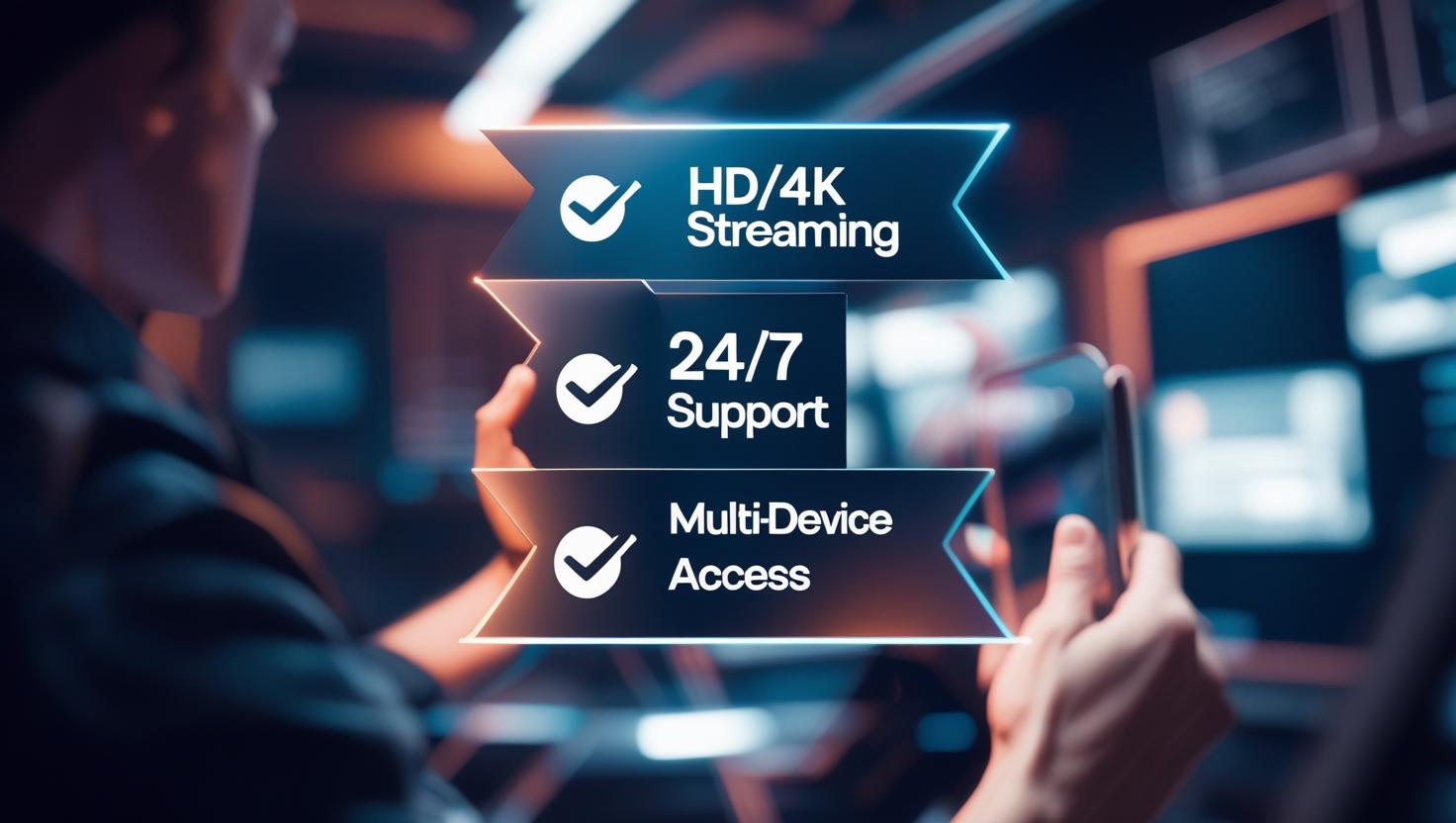 Image Idea: A graphic with checkmark icons next to key features like "HD/4K Streaming," "24/7 Support," and "Multi-Device Access."